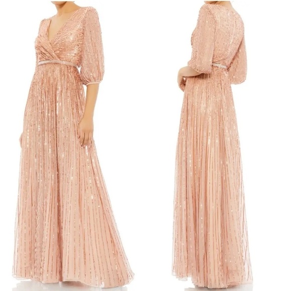 MAC DUGGAL Sequin Surplice Tulle Gown - Apricot $598 MSRP new w tags full length - Picture 13 of 13